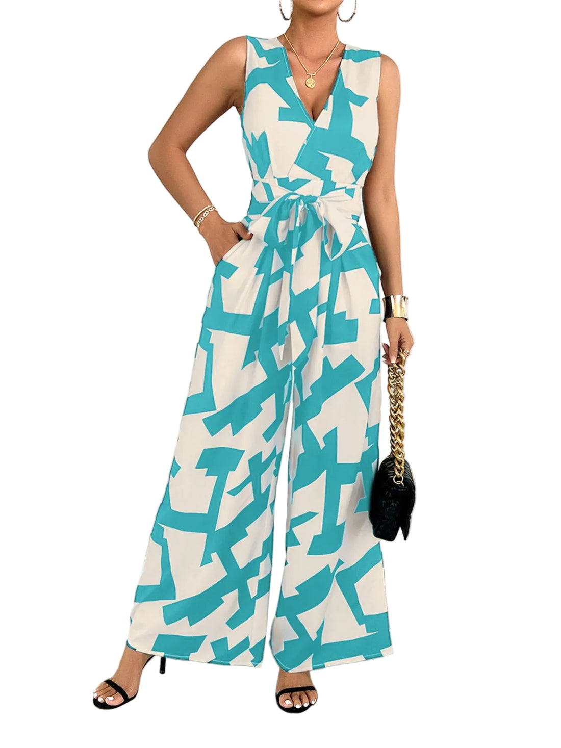 Printed Wide Leg Jumpsuit - cas7m