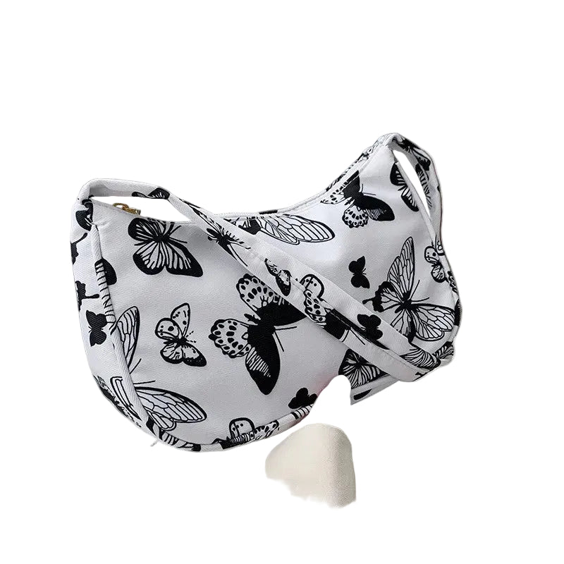 Women Handbag Butterfly Cow Leopard Printed Pattern Underarm Bags Small Shoulder Bag - cas7m