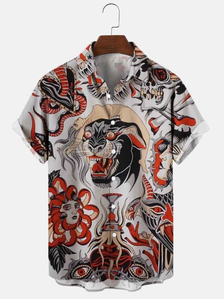 Men's Large Size 3D Digital Printed Short Sleeve Shirt - cas7m