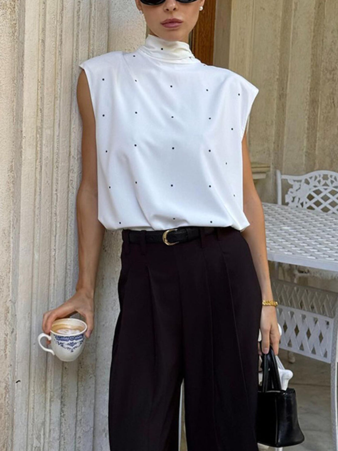 Polka Dot High Neck Tank - cas7m
