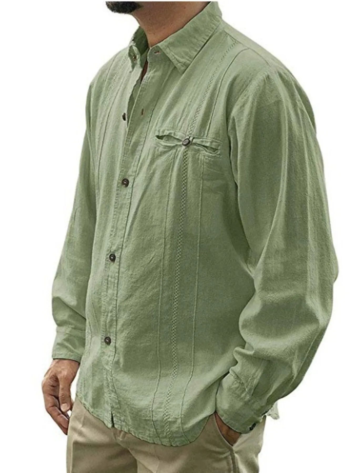 Men's Plus Size Button Up Long Sleeve Shirt - cas7m