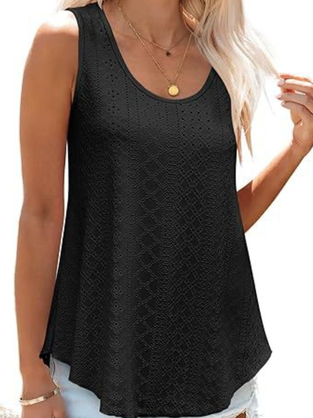 Eyelet Scoop Neck Tank - cas7m
