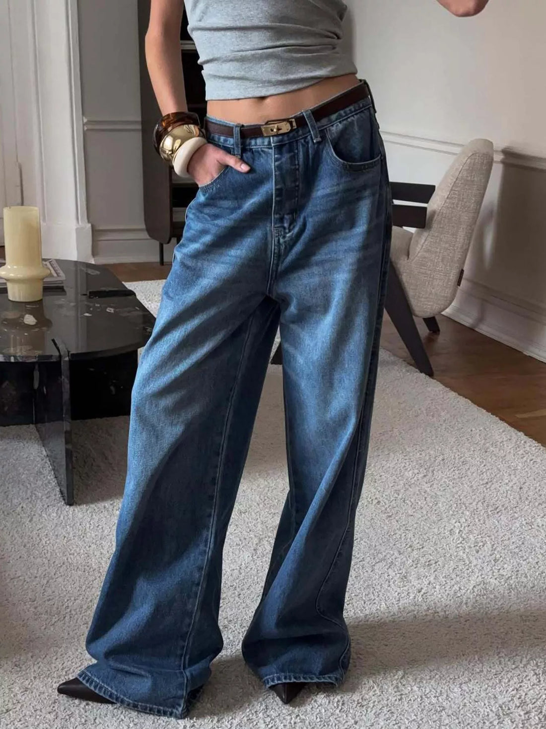 Wide Leg Relaxed Fit Jeans - cas7m