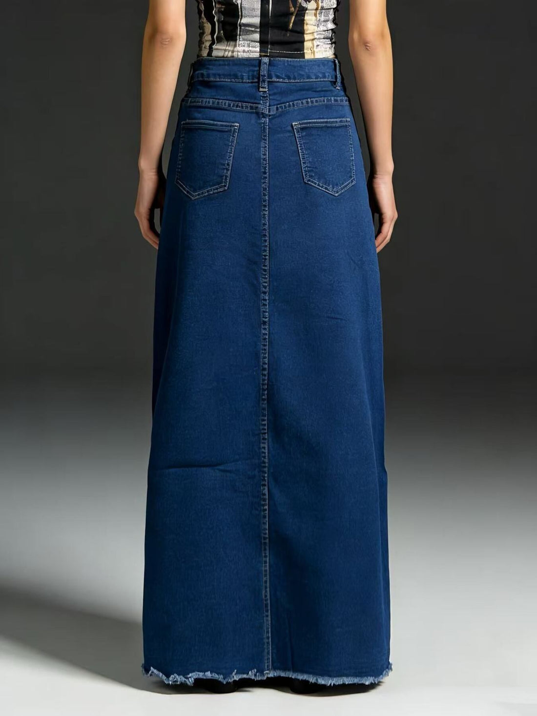 Raw Hem Maxi Denim Skirt - cas7m