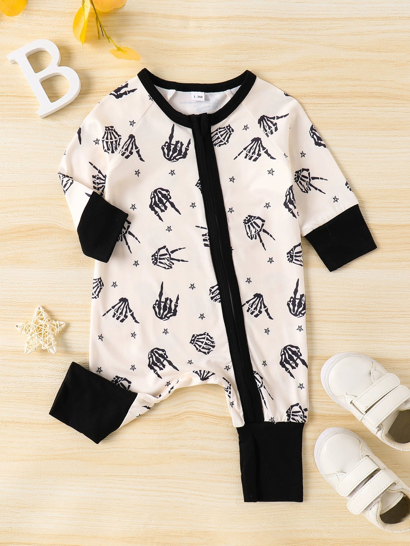 Children's Skeleton Hand Print Zipper Front One-Piece - cas7m