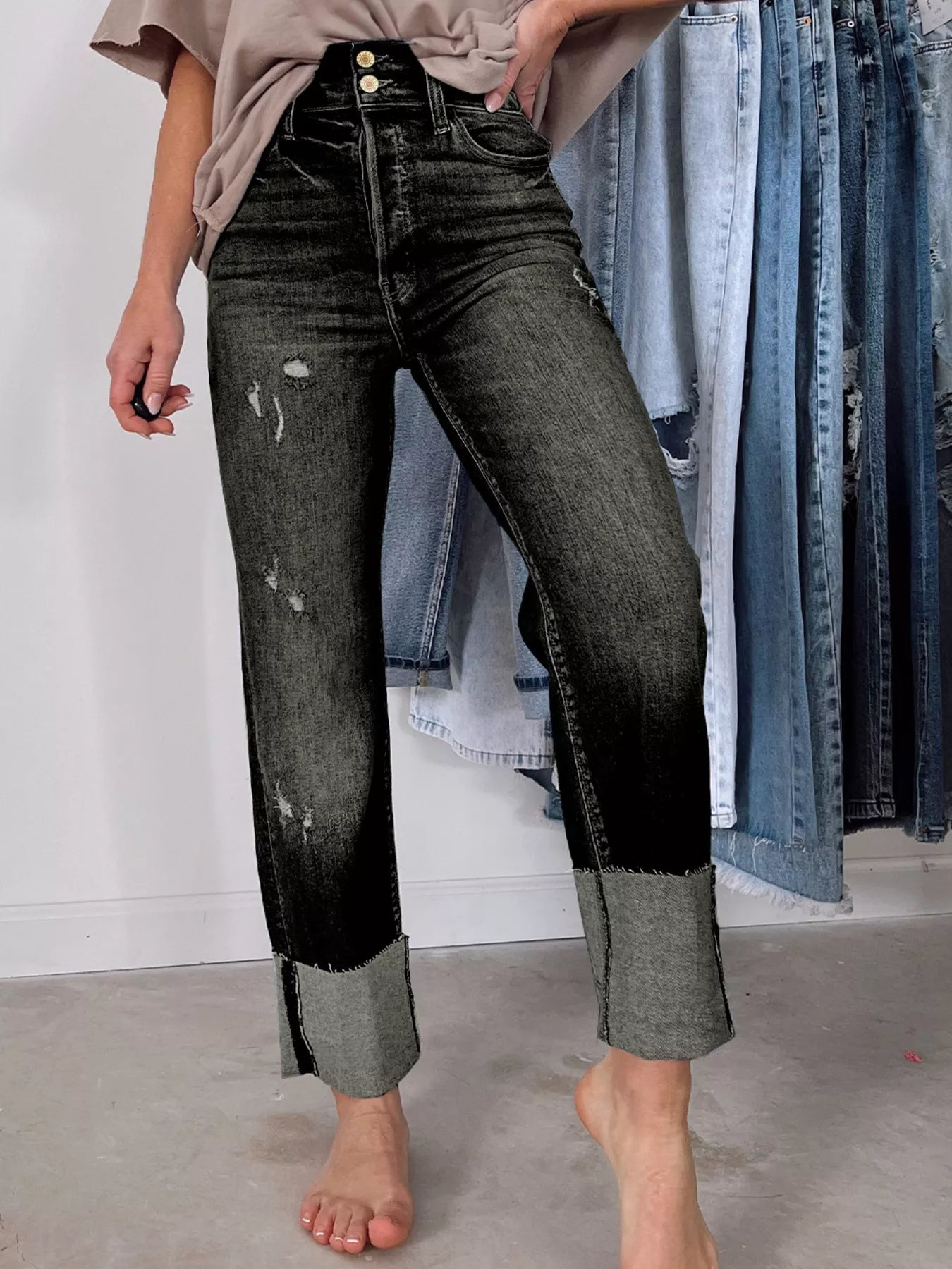 Vintage Stretch Distressed Denim Jeans - Comfort & Style - cas7m