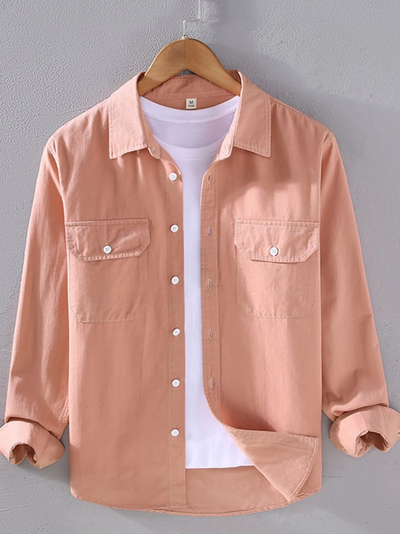 Men's Plus Size Button Up Long Sleeve Shirt - cas7m