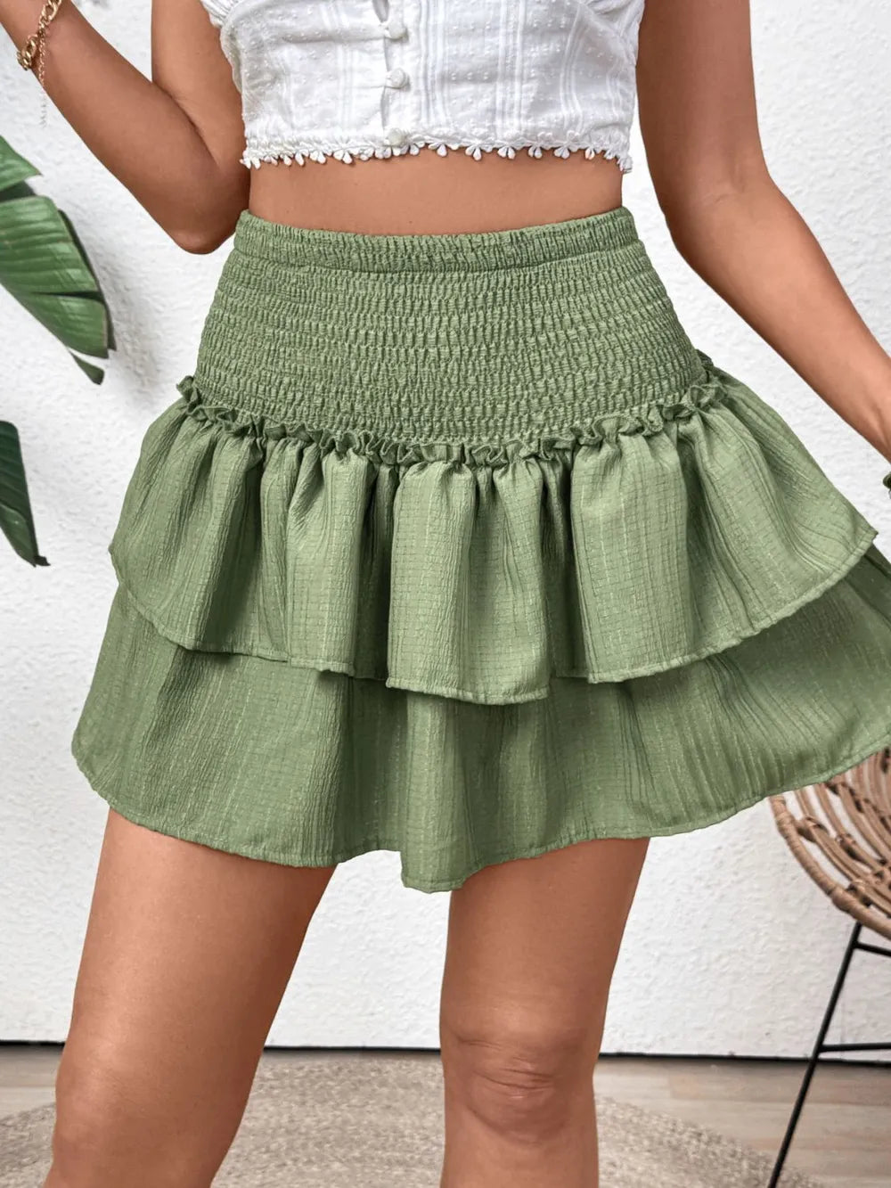 Perfee Layered Smocked Mini Skirt - cas7m