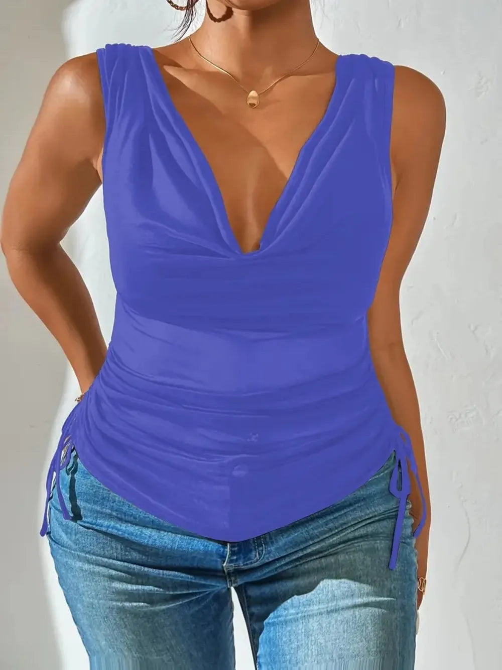 Side Drawstring Ruched Tank - cas7m
