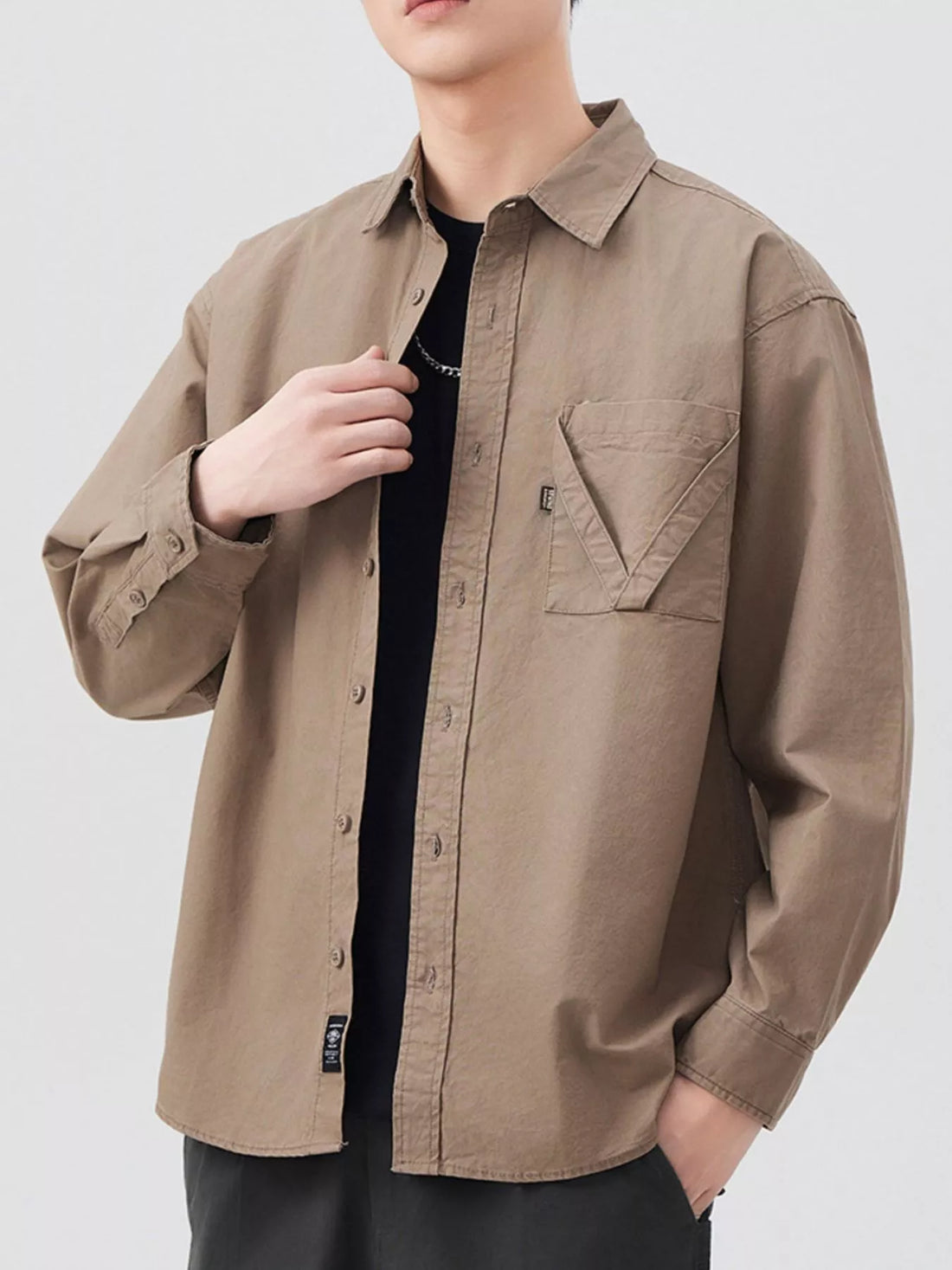 Men's Plus Size Button Up Long Sleeve Shirt - cas7m