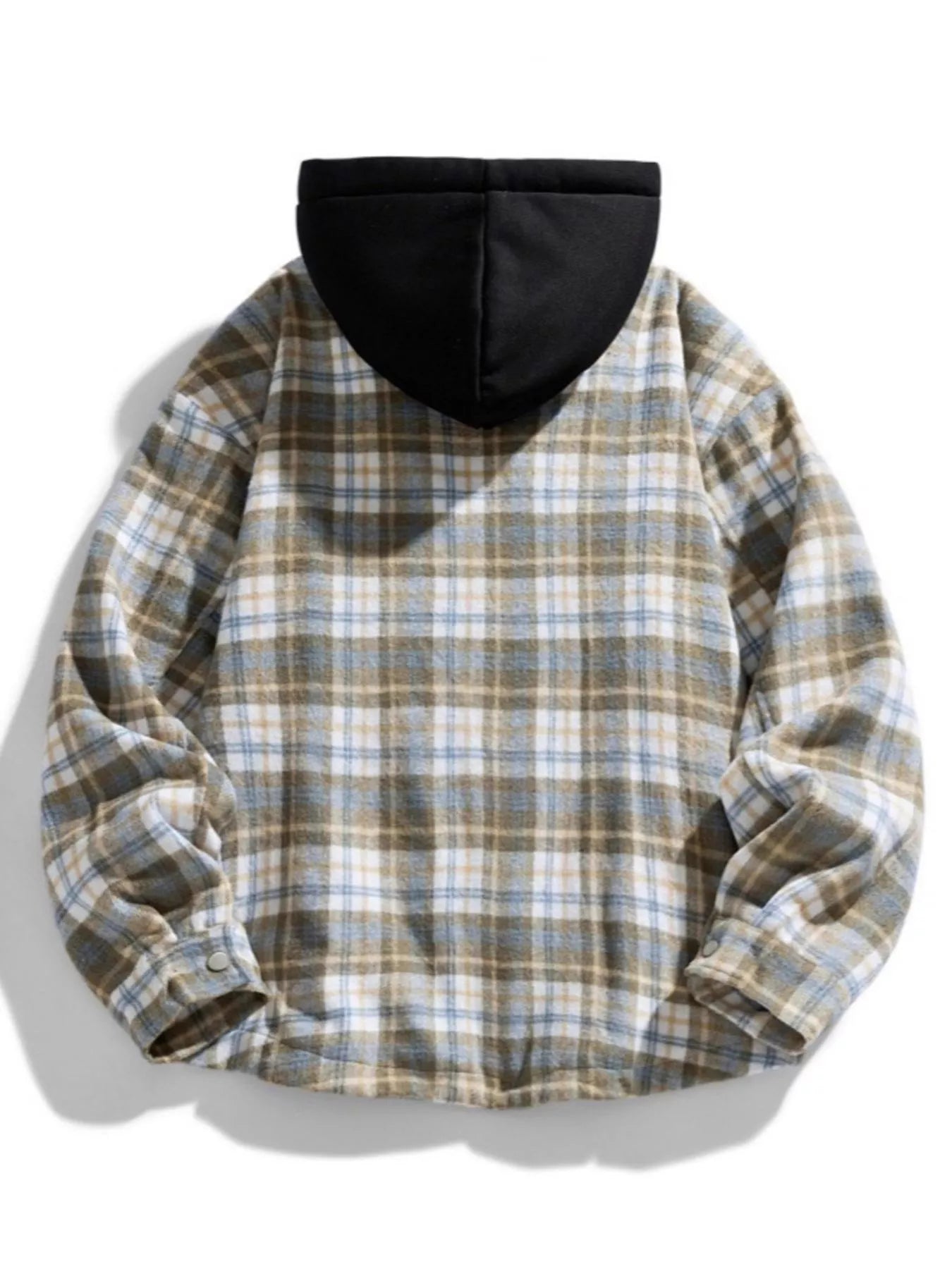 Men's Plus Size Drawstring Hooded Plaid Shirt Jacket - cas7m