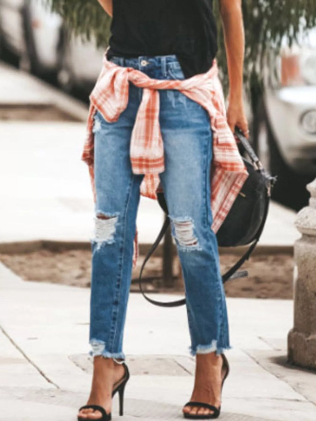 Distressed Wash Ankle Jeans - cas7m