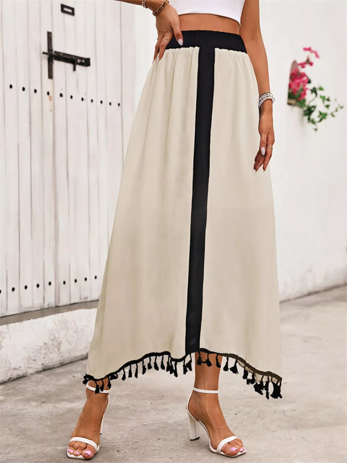 Tassel Trim High Waist Skirt - cas7m