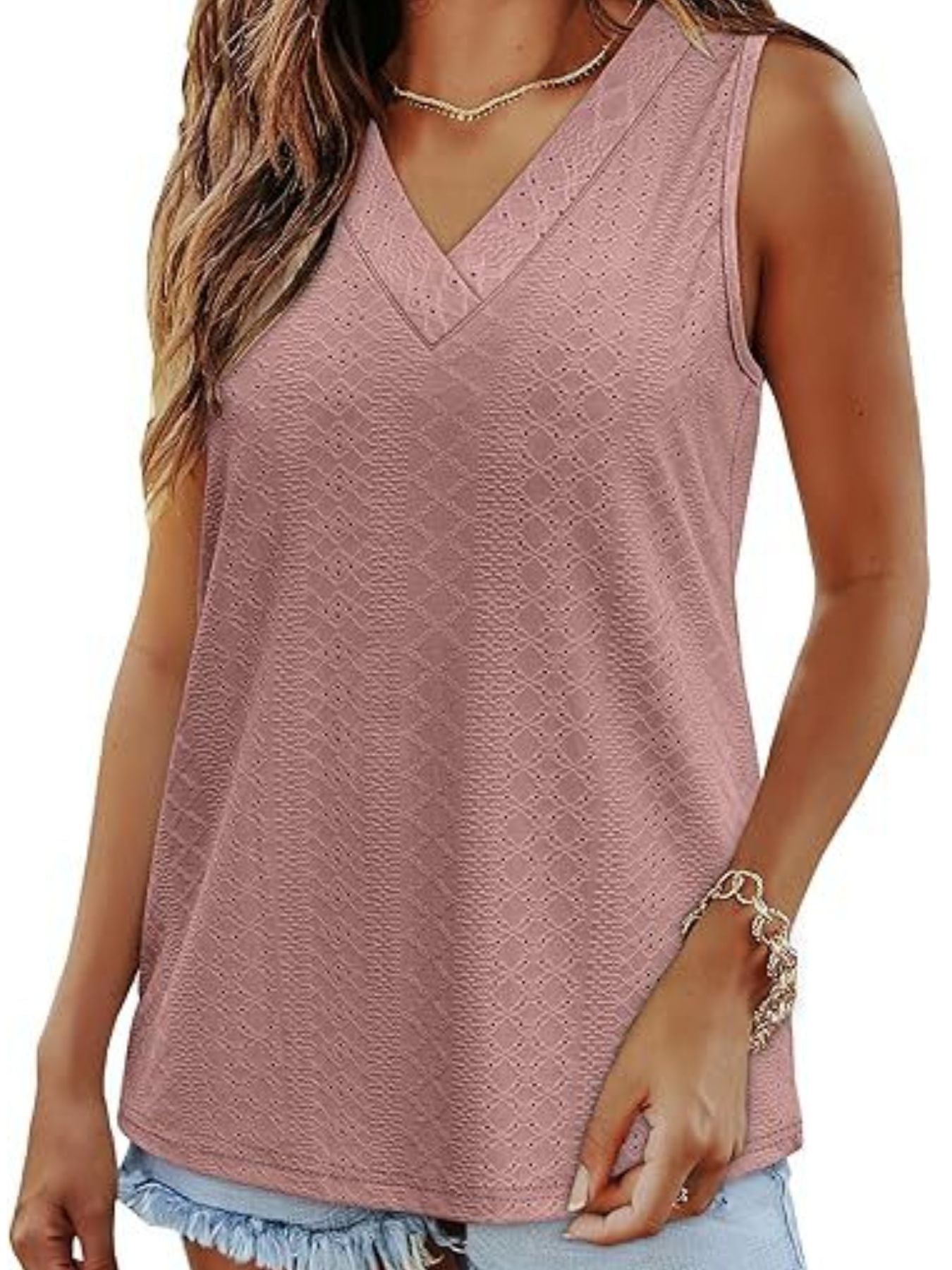 Eyelet V-Neck Tank - cas7m