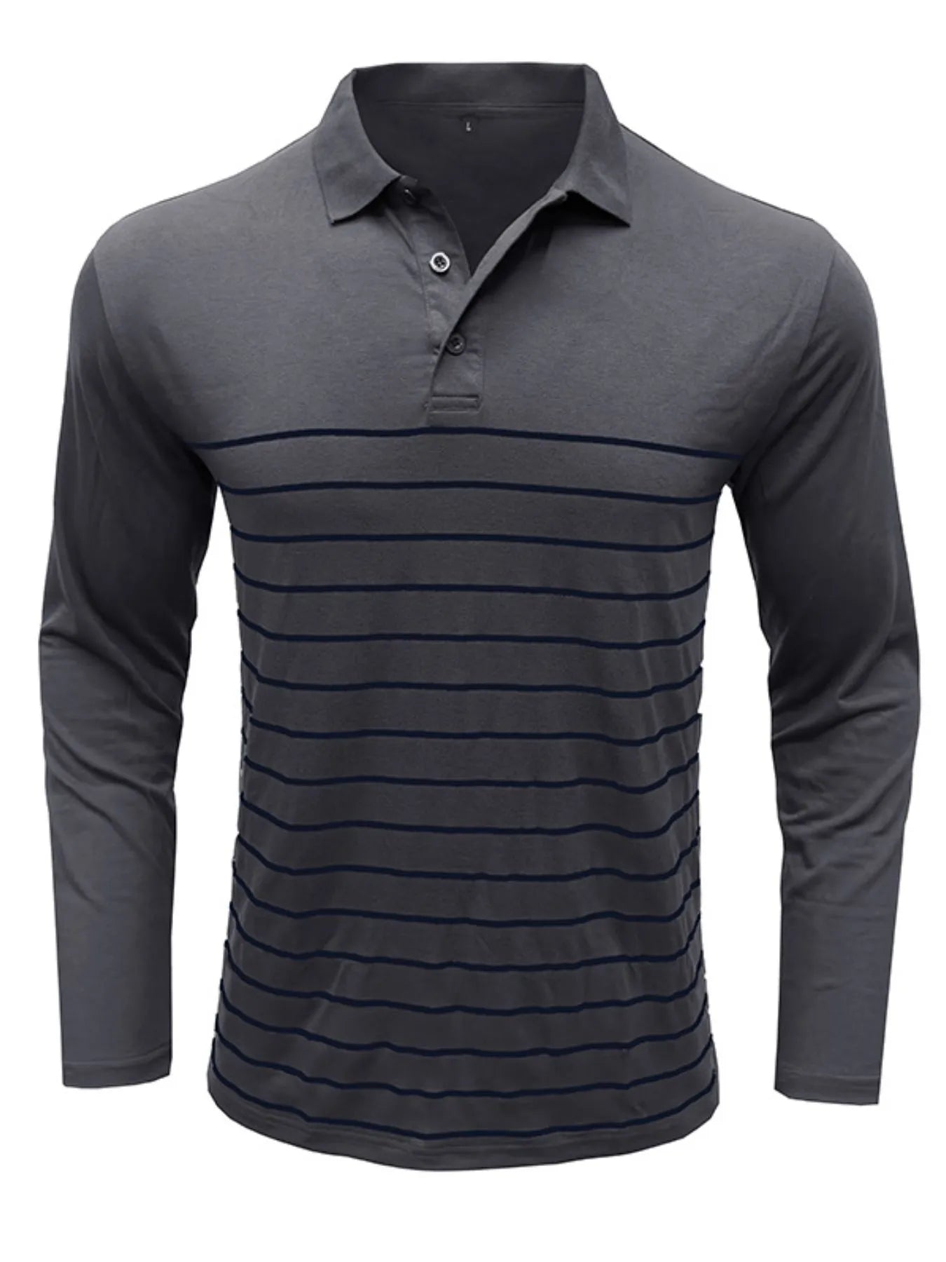 Men's Striped Long Sleeve Polo Shirt - cas7m