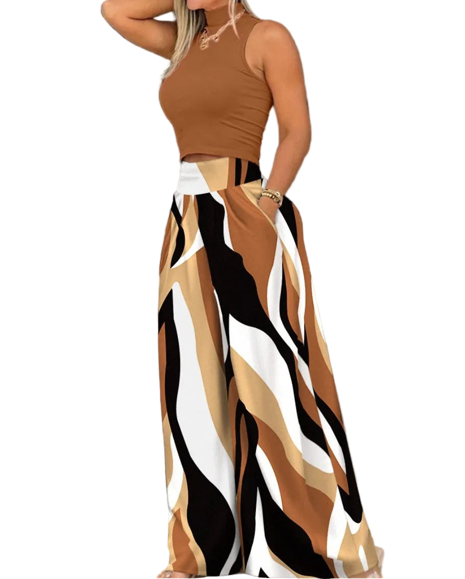 Loose High Waist Wide Leg Printed Straight Casual Pants - cas7m