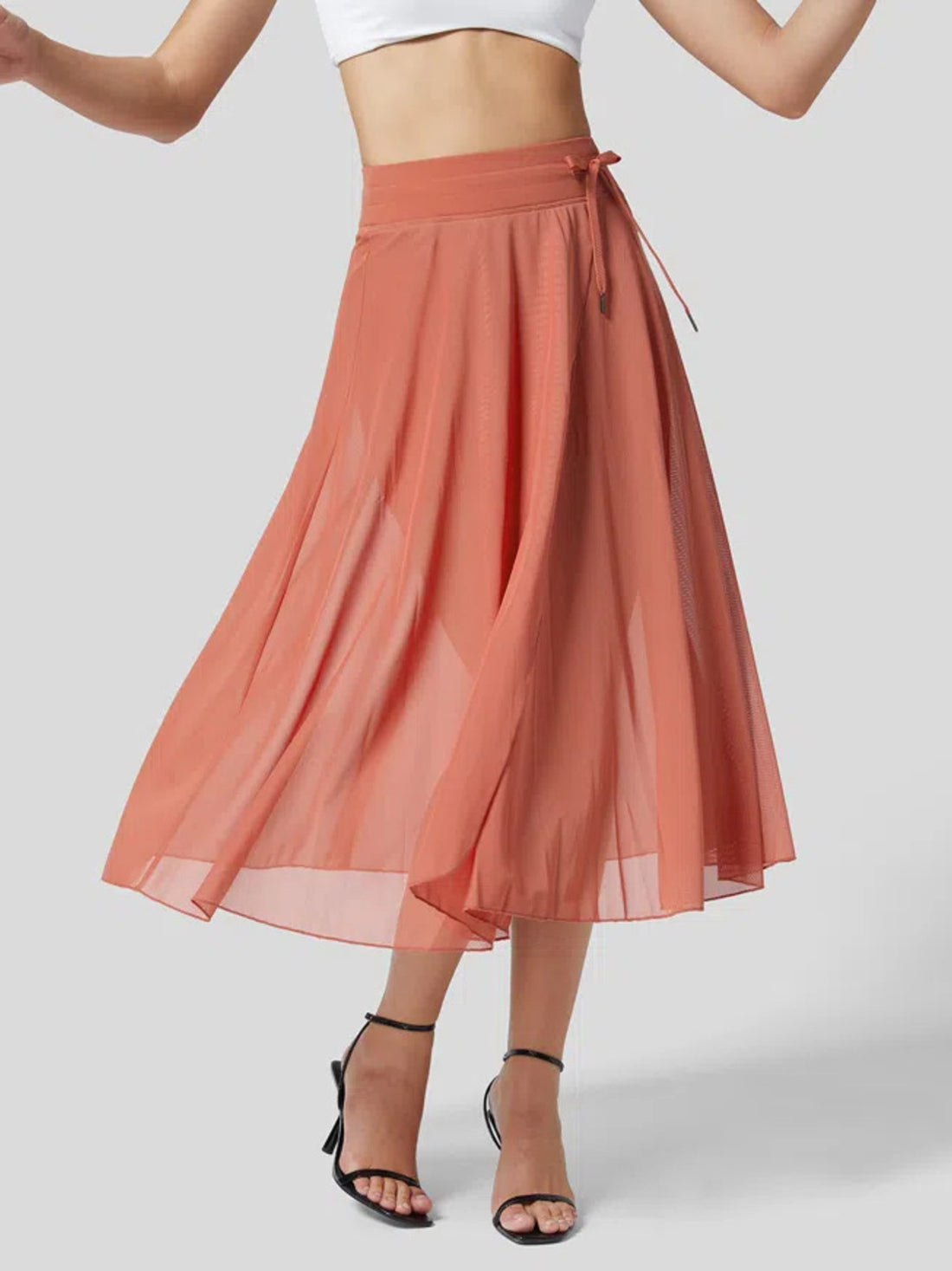 Slit Flowy Skirt with Shorts Liner - cas7m