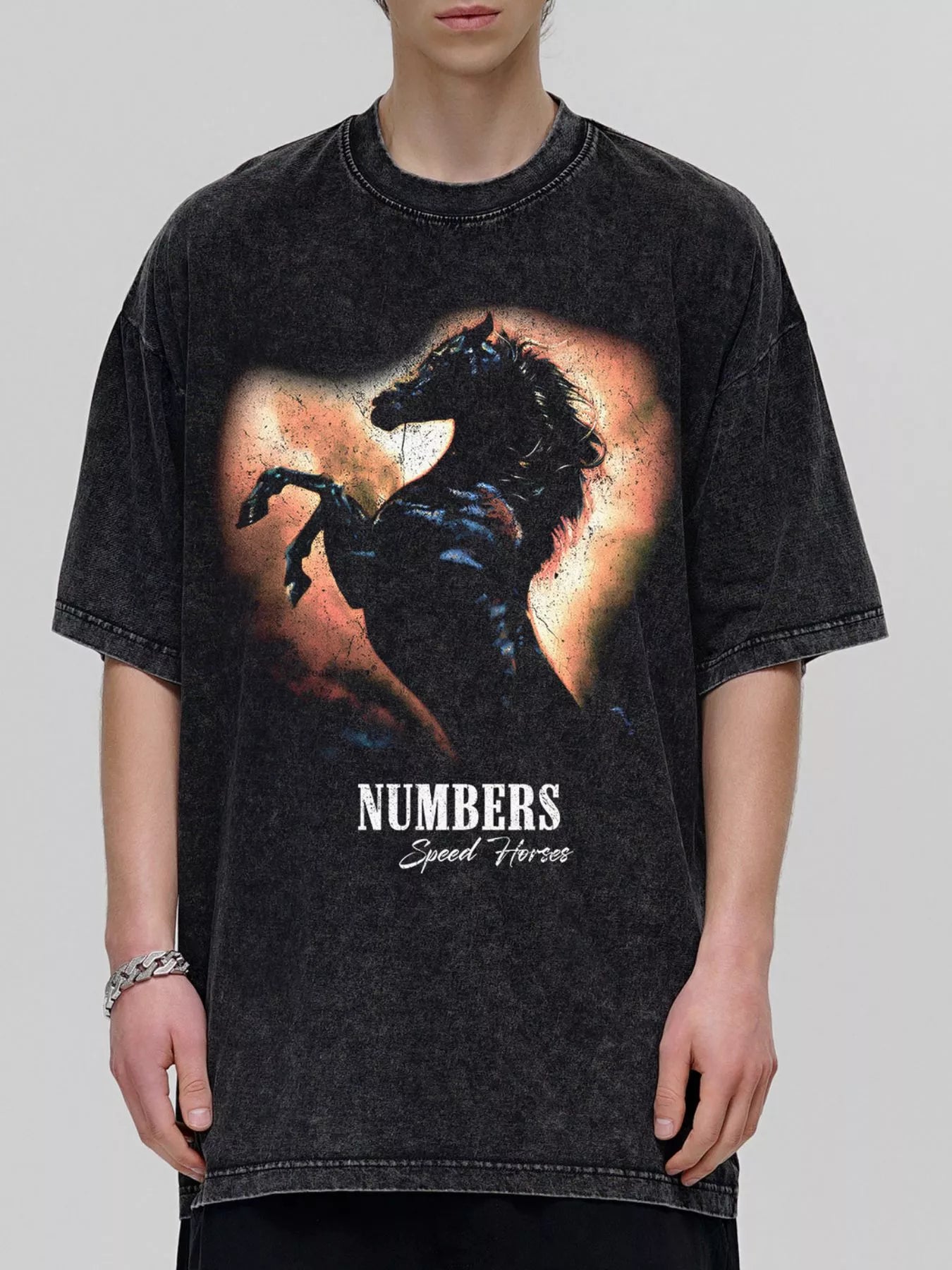 Men's Vintage Washed Horse Graphic T-Shirt - cas7m