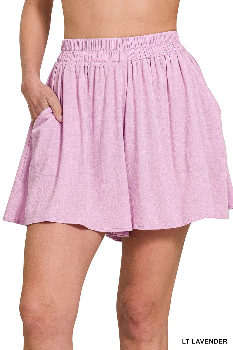 Zenana Woven Elastic Band Shorts With Pocket - cas7m