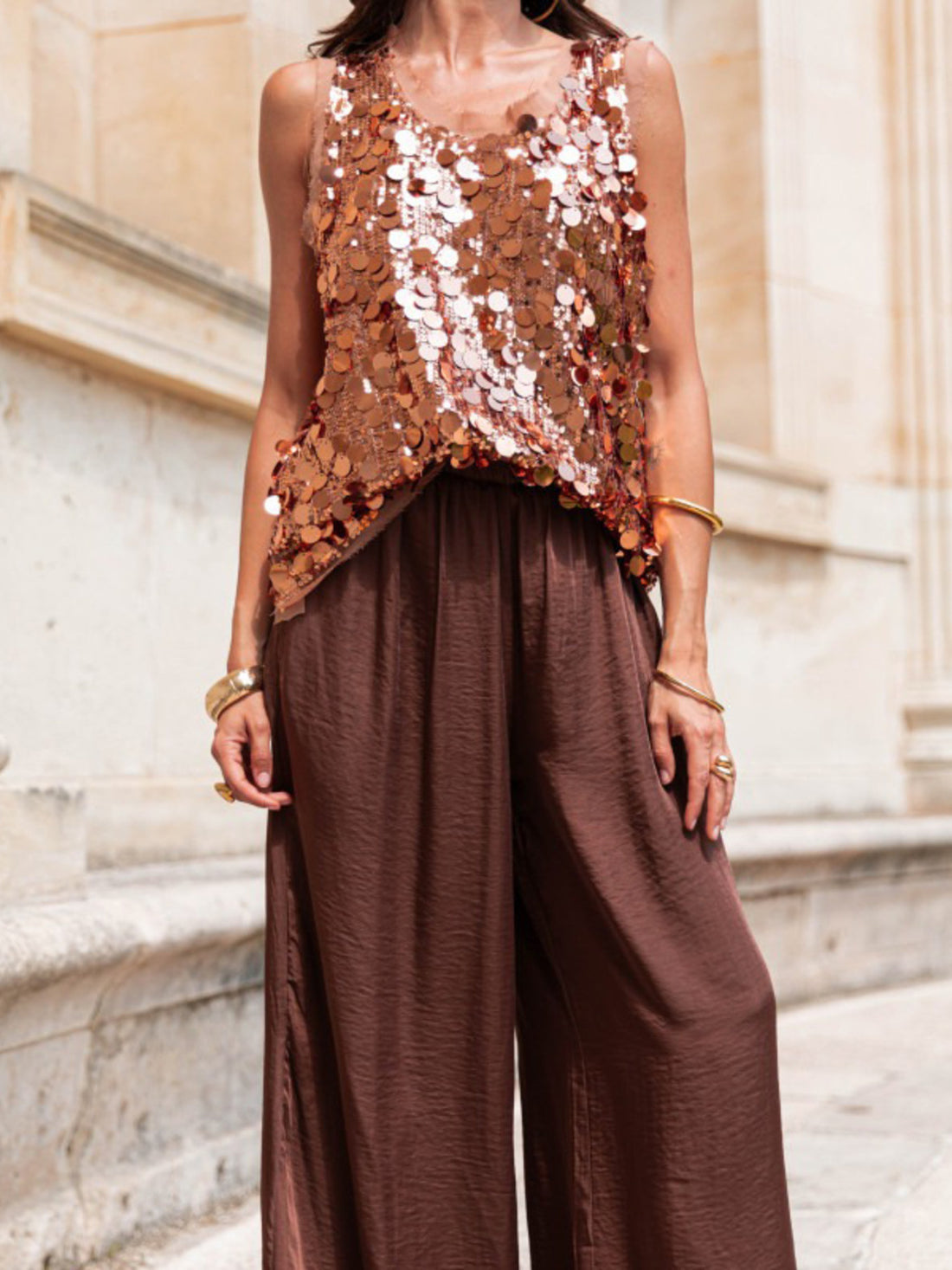 Sequin Round Neck Tank - cas7m
