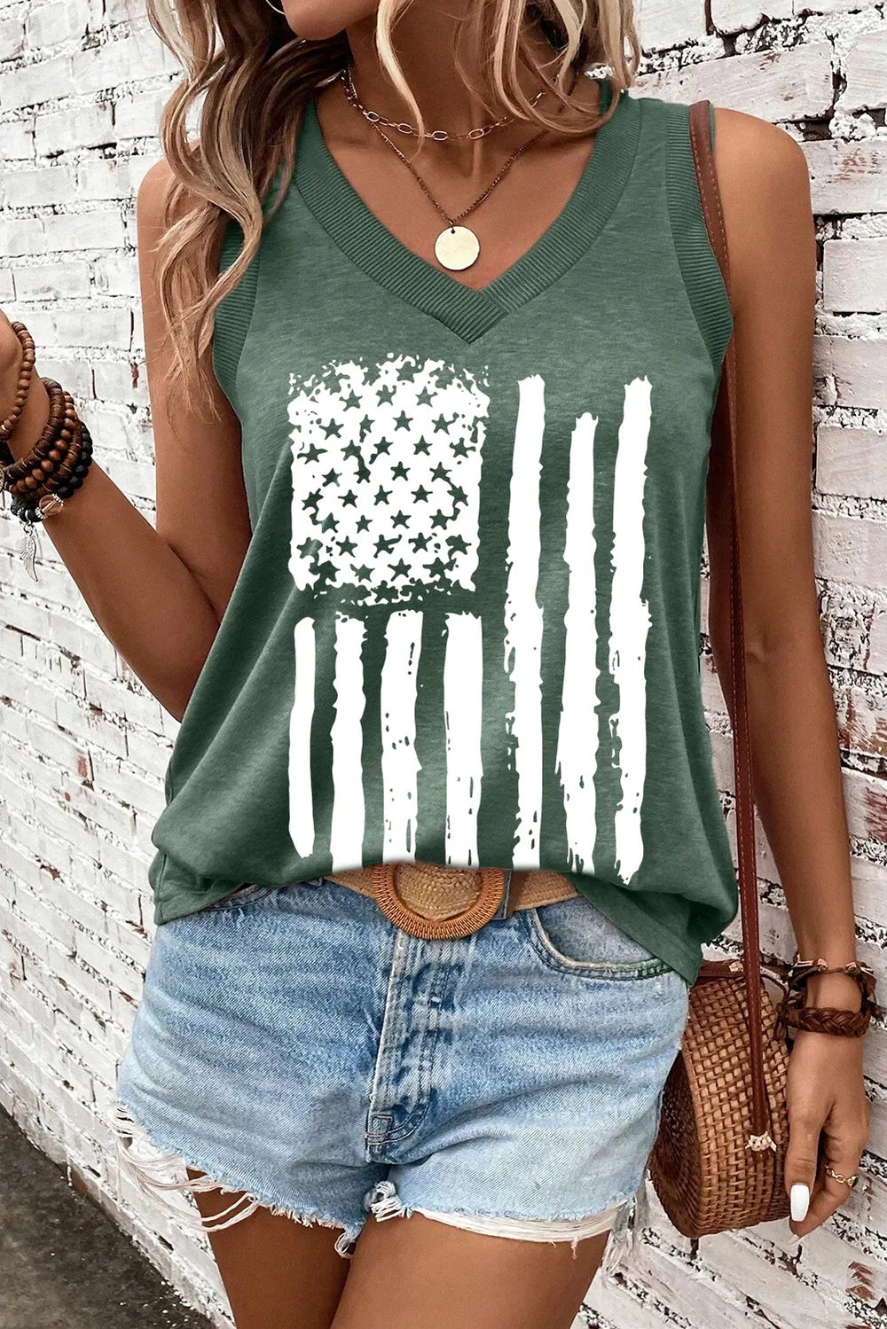US Flag V-Neck Tank - cas7m