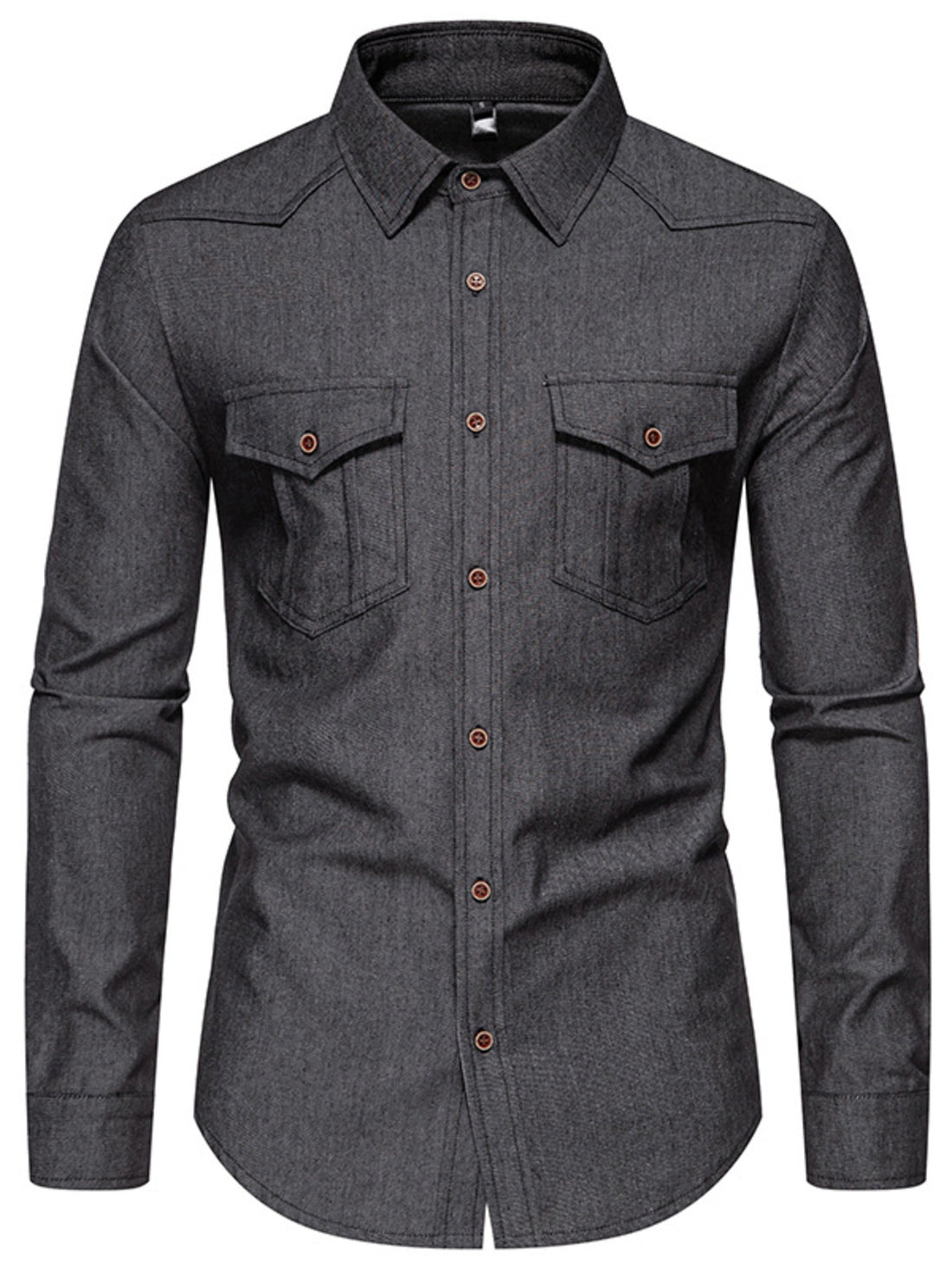 Men's Casual Long Sleeve Denim Shirt with Pockets - cas7m