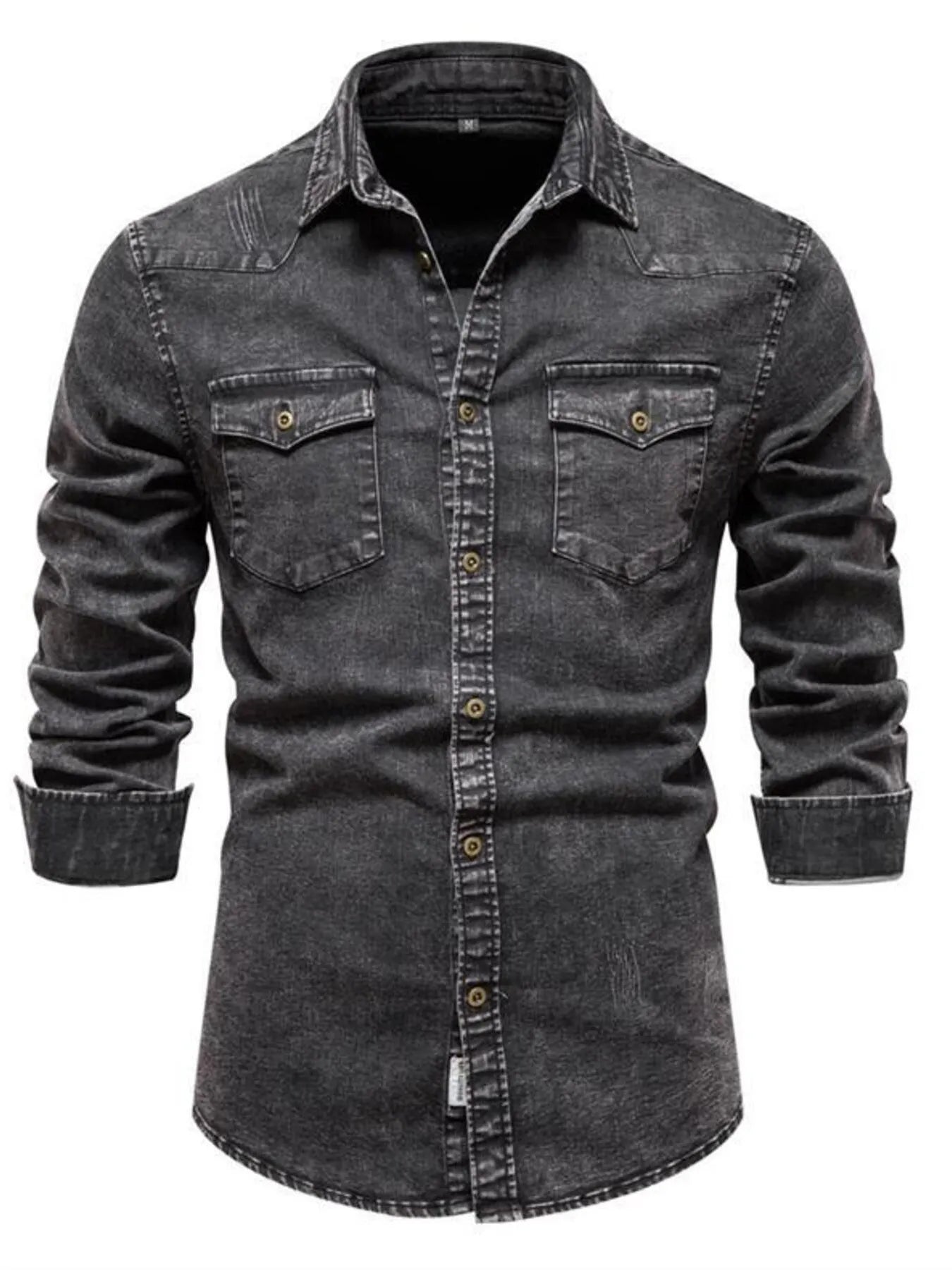 Men's Button Up Long Sleeve Denim Shirt - cas7m