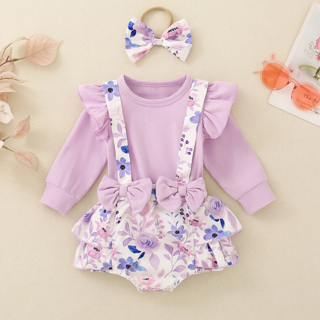 Infant Baby Girl Shoulder Strap Princess Dress Multi-color Long-sleeved Triangle Romper - cas7m