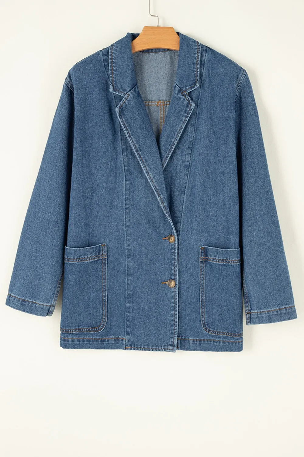 Pocketed Long Sleeve Denim Jacket - cas7m