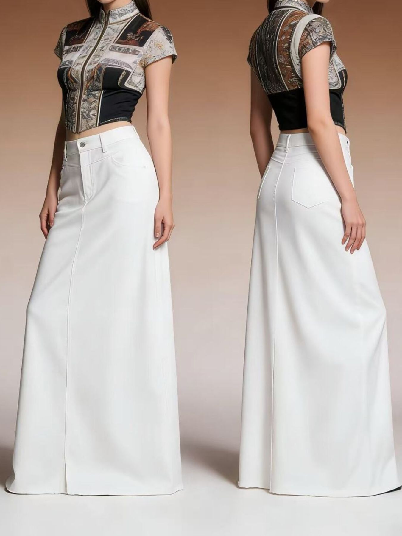 Raw Hem Maxi Denim Skirt - cas7m