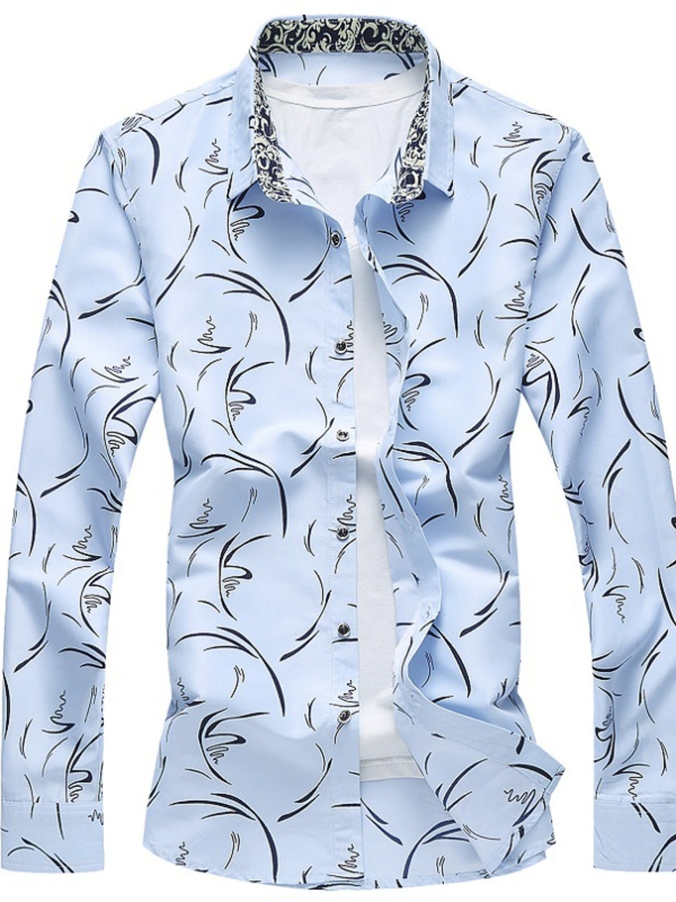 Men's Plus Size Printed Long Sleeve Shirt - cas7m