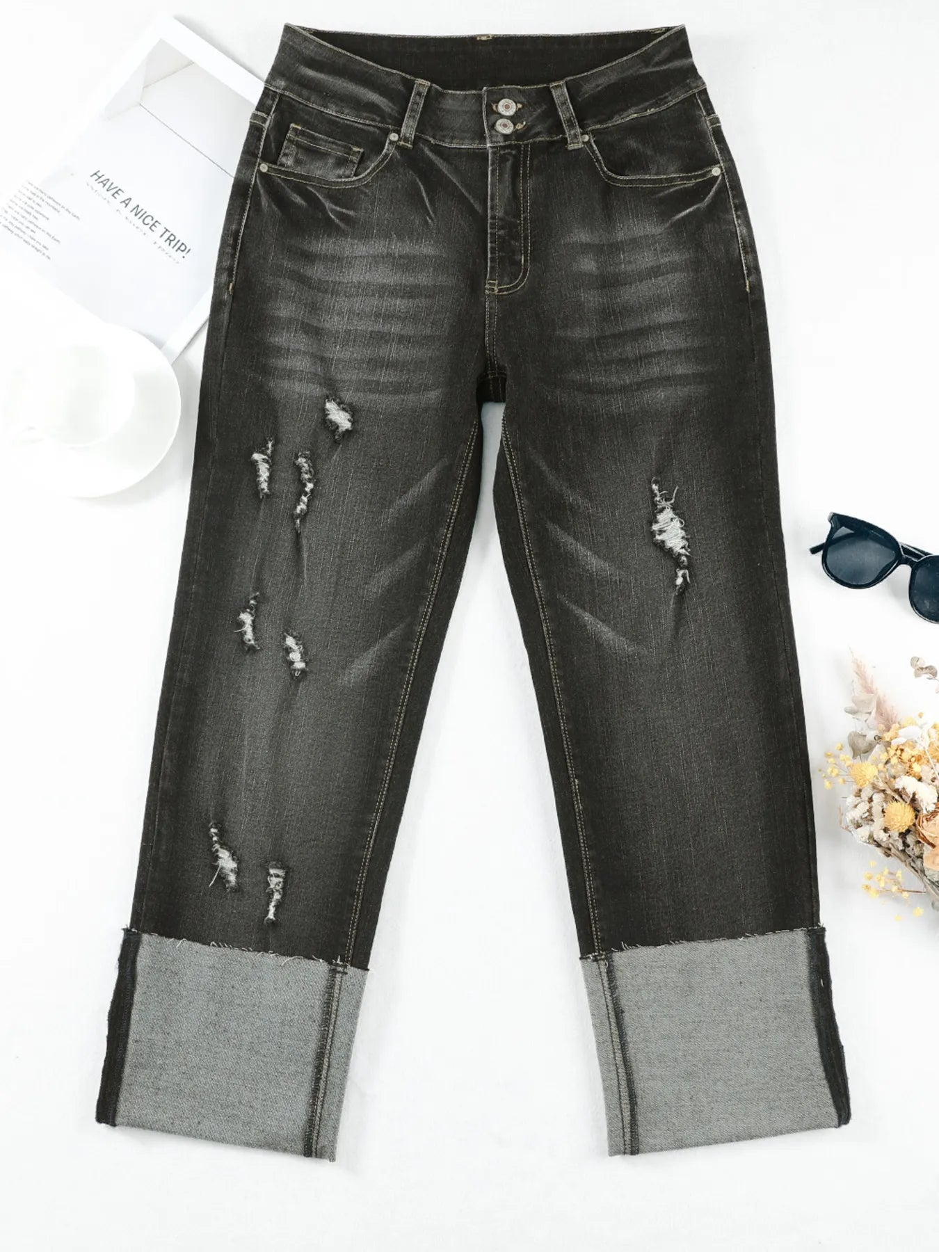 Vintage Stretch Distressed Denim Jeans - Comfort & Style - cas7m