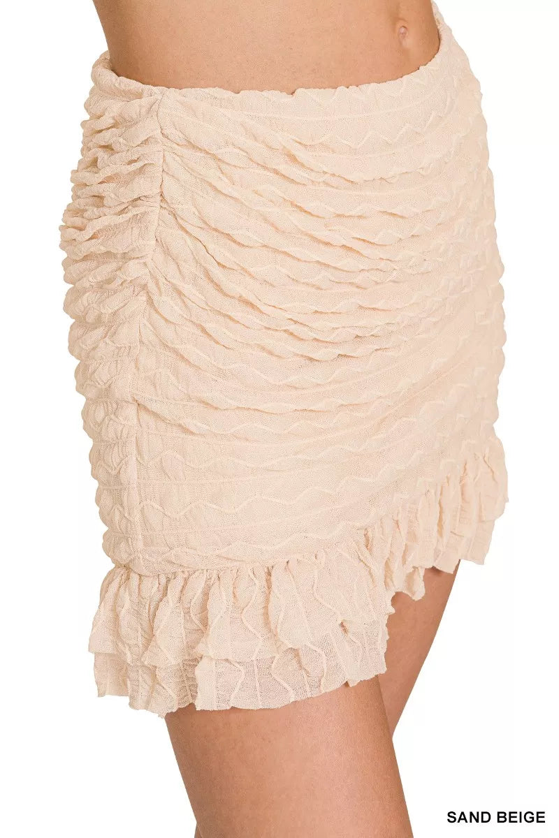 Zenana Ruched Mini Skirt with Built in Shorts - cas7m