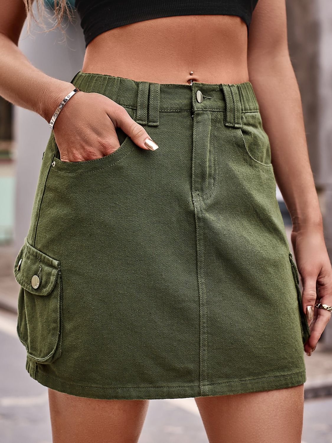 Denim Mini Skirt with Pockets - cas7m