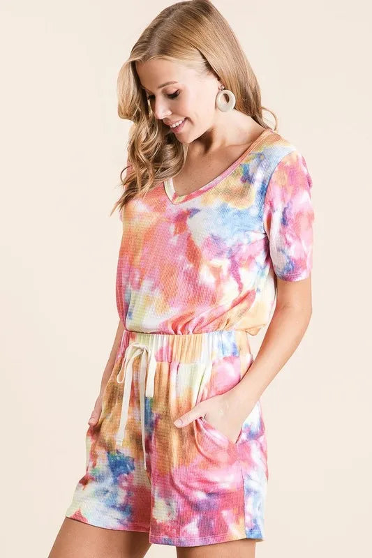 BiBi Tie Dye French Terry Casual Shorts - cas7m