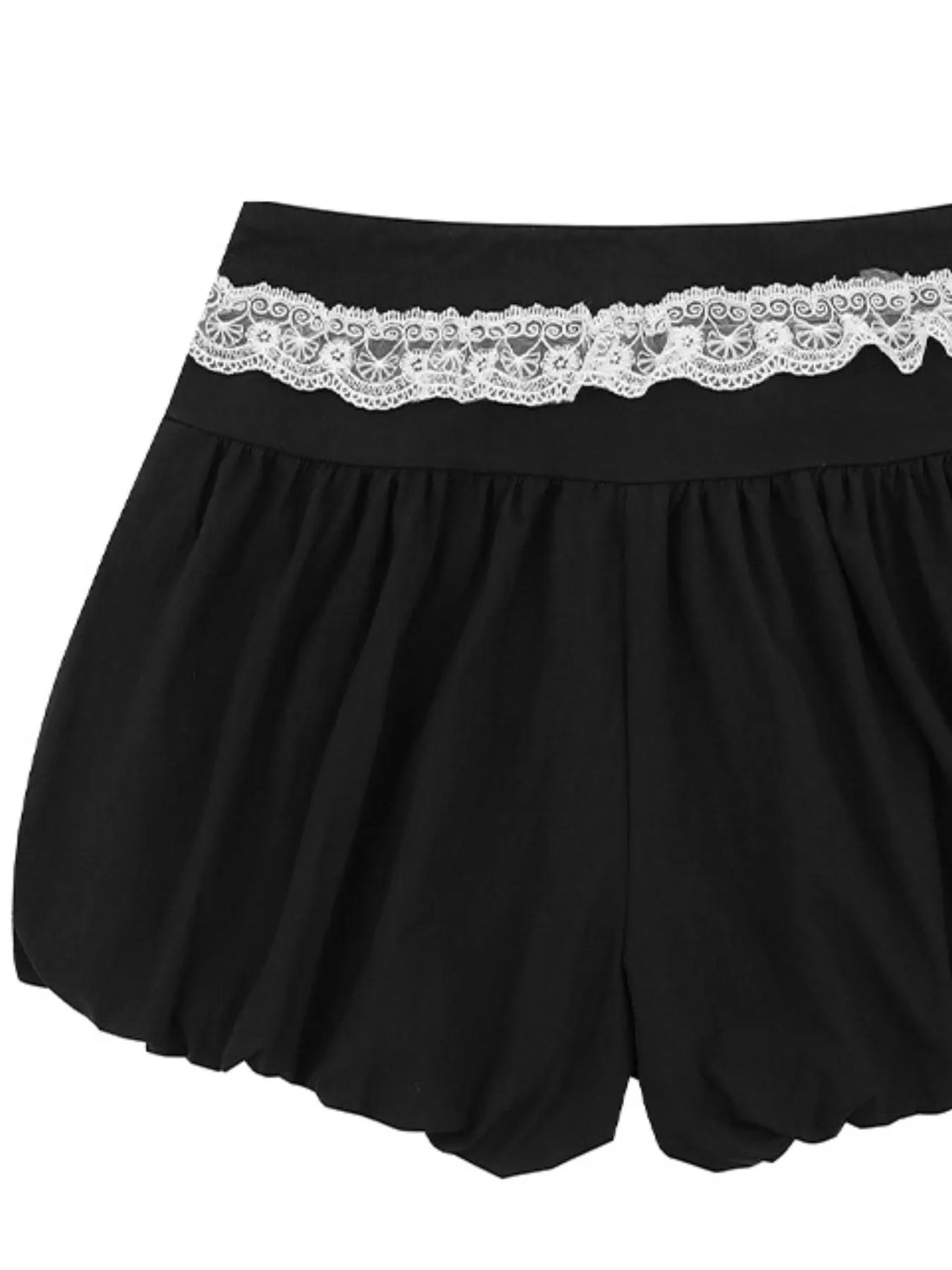 Lace Trim Shorts with Drawstring - cas7m