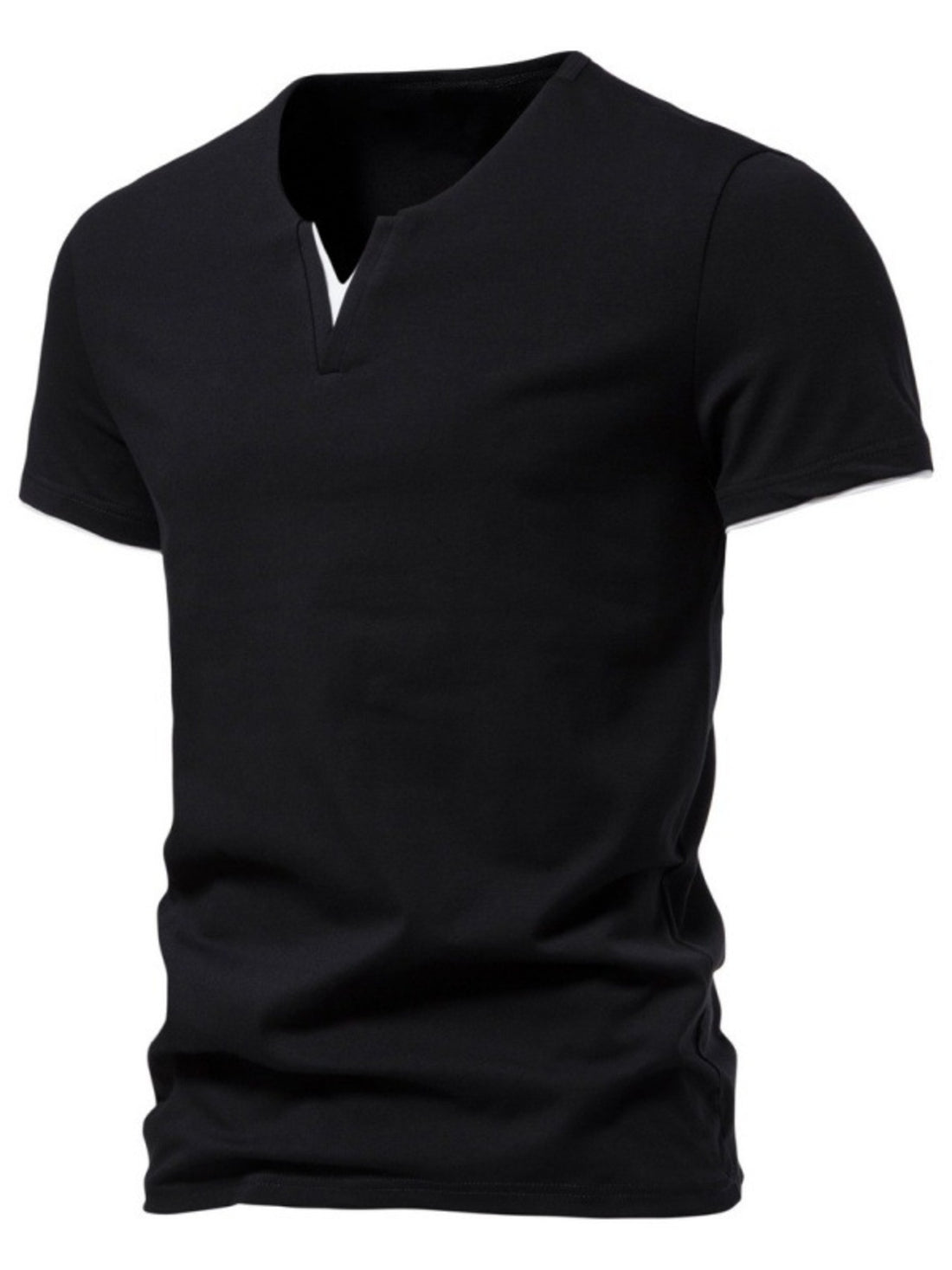 Men's Plus Size Slim Fit Notched Casual T-Shirt - cas7m