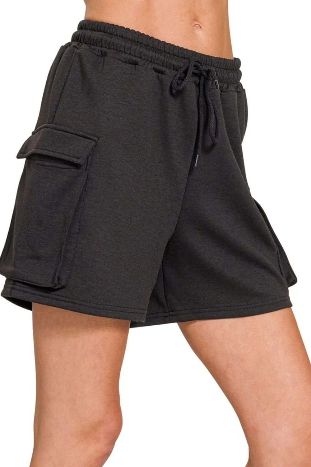 Zenana Scuba Thigh Pocket Shorts - cas7m