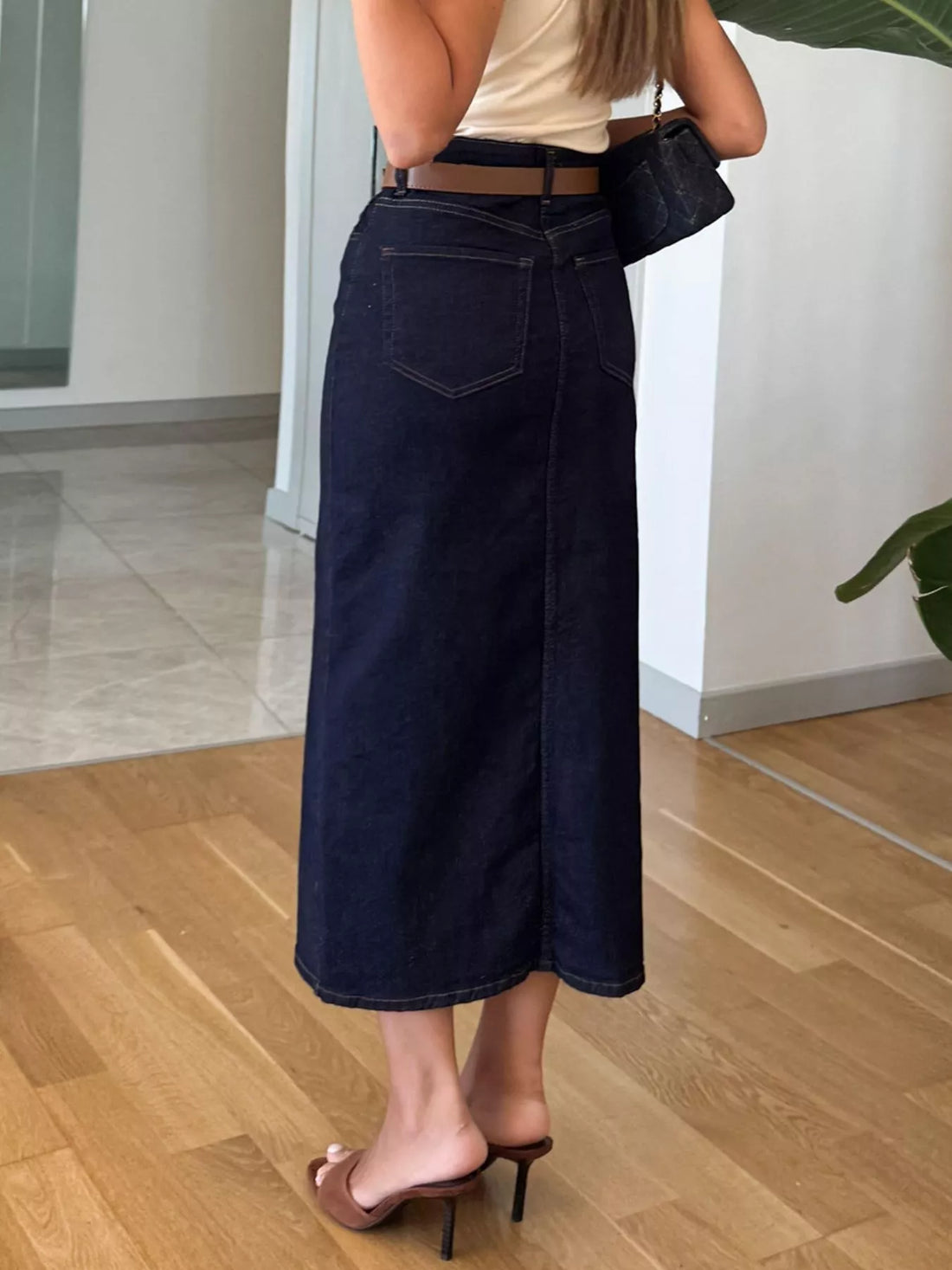 Slit Front Denim Skirt - cas7m