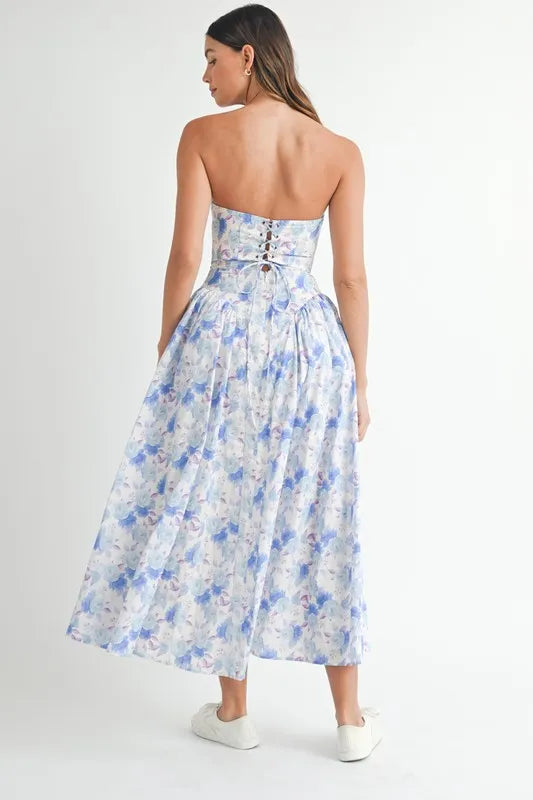 MABLE Sweetheart Neckline Floral Printed Midi Dress - cas7m