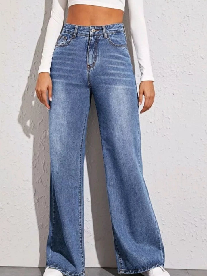 High-Waisted Wide Leg Jeans - cas7m