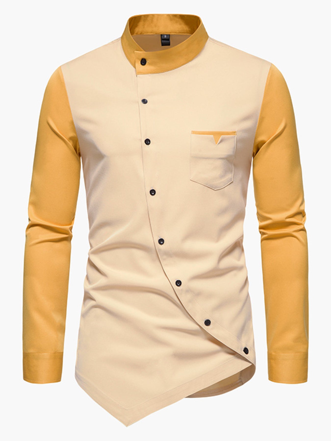 Men's Asymmetrical Button-Down Long Sleeve Shirt - cas7m