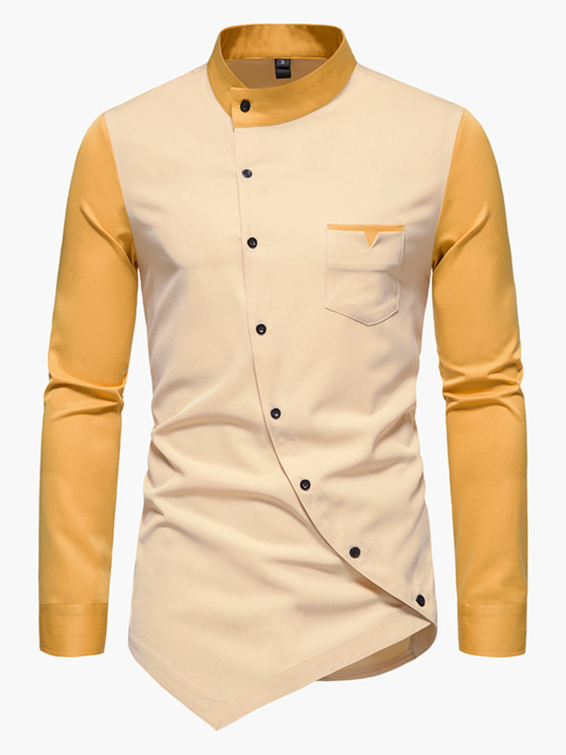 Men's Asymmetrical Button-Down Long Sleeve Shirt - cas7m