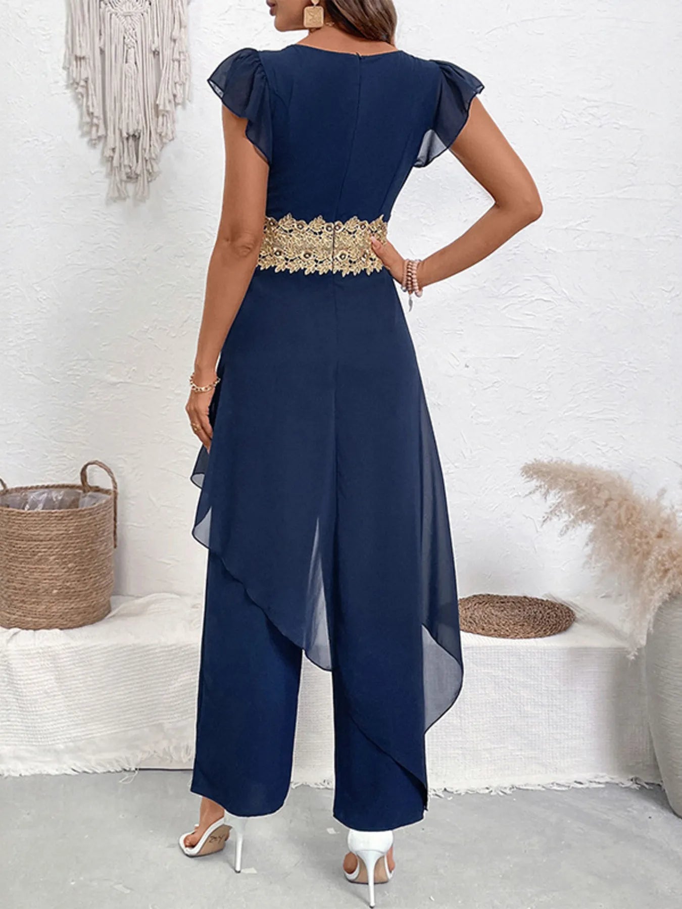 V-Neck Wide Leg Jumpsuit - cas7m