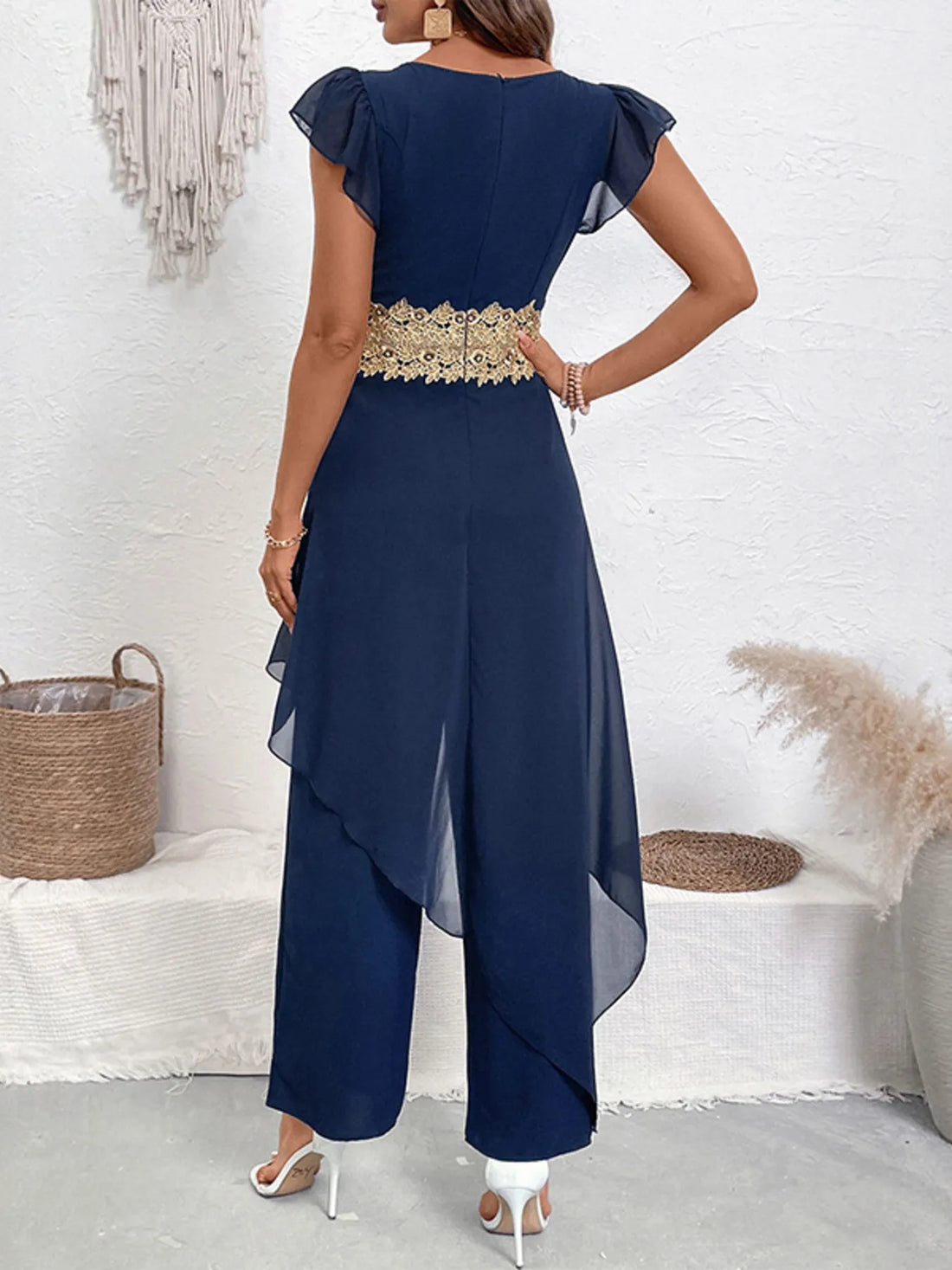 V-Neck Wide Leg Jumpsuit - cas7m