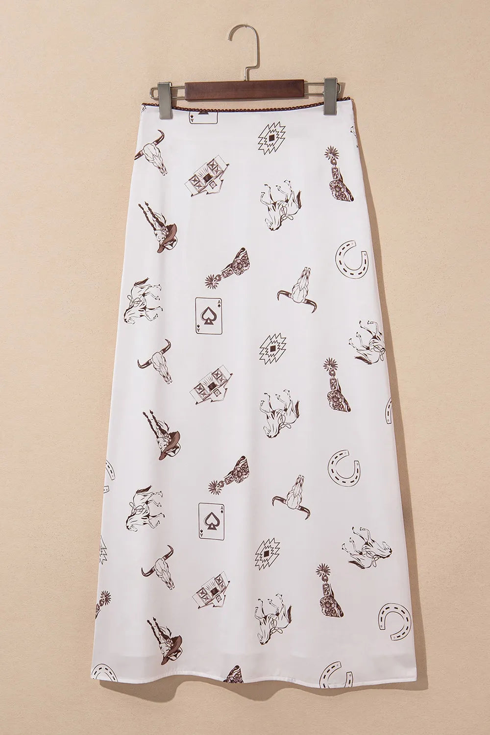 Western Print Satin Long Skirt - cas7m