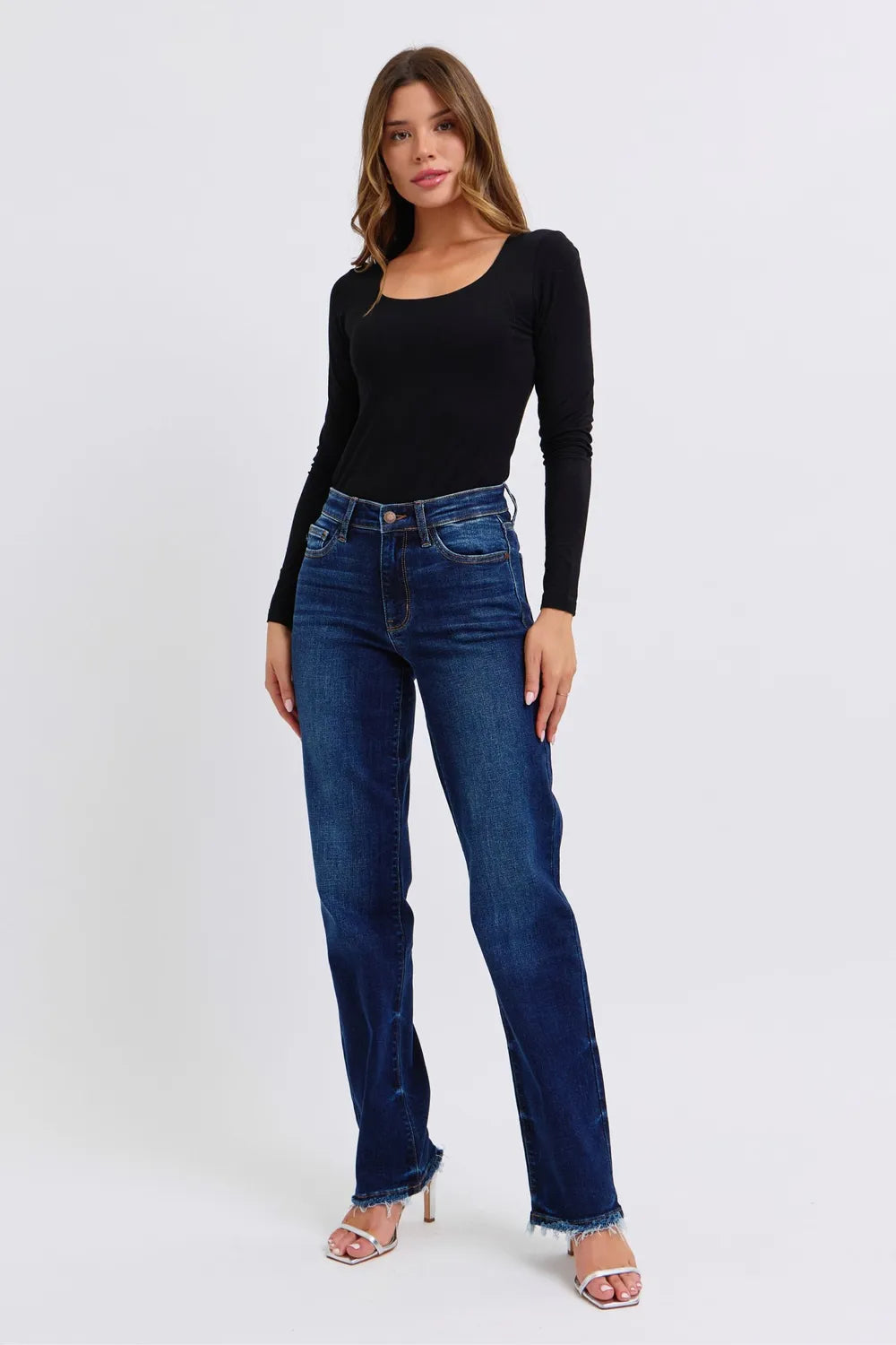 Judy Blue Full Size Raw Hem Straight Leg Jeans - cas7m