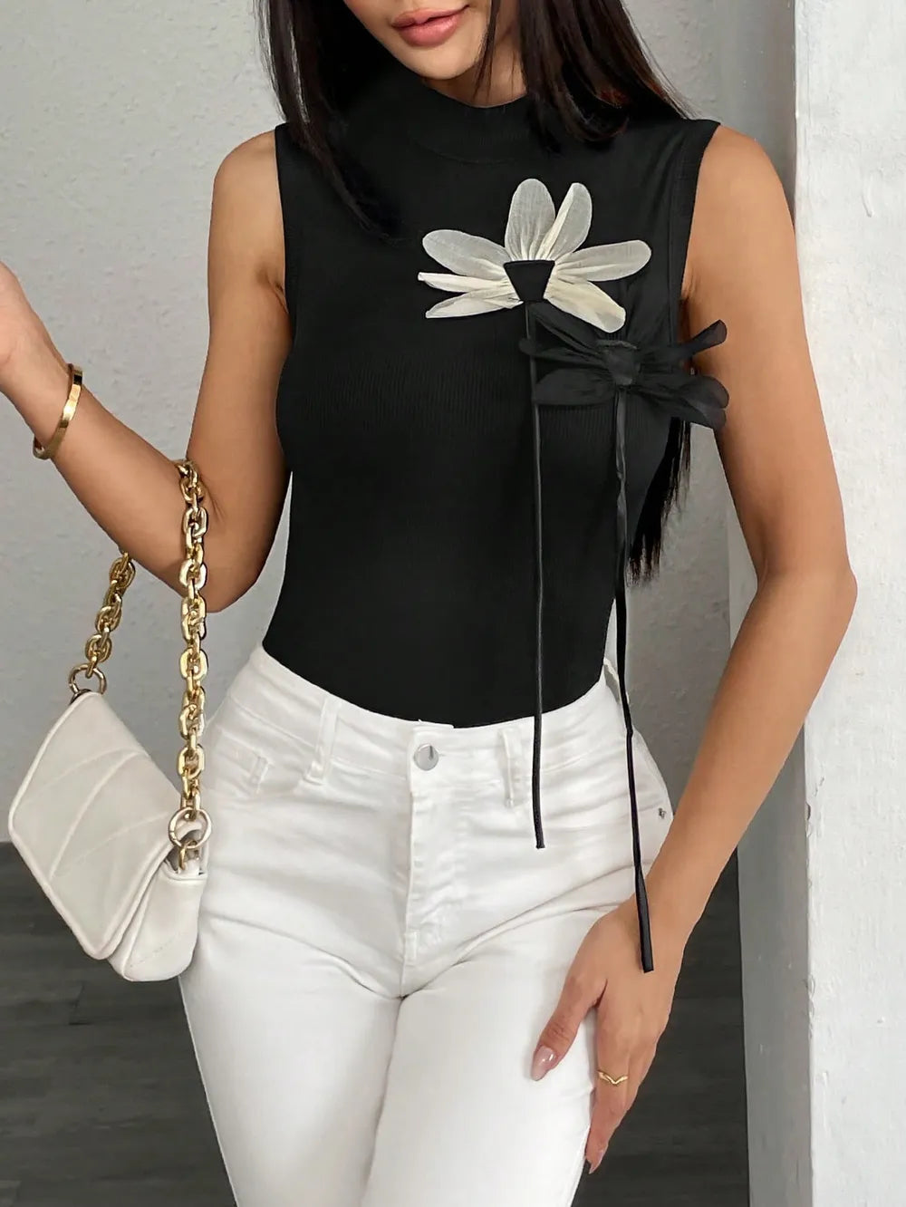 Flower Mock Neck Tank - cas7m