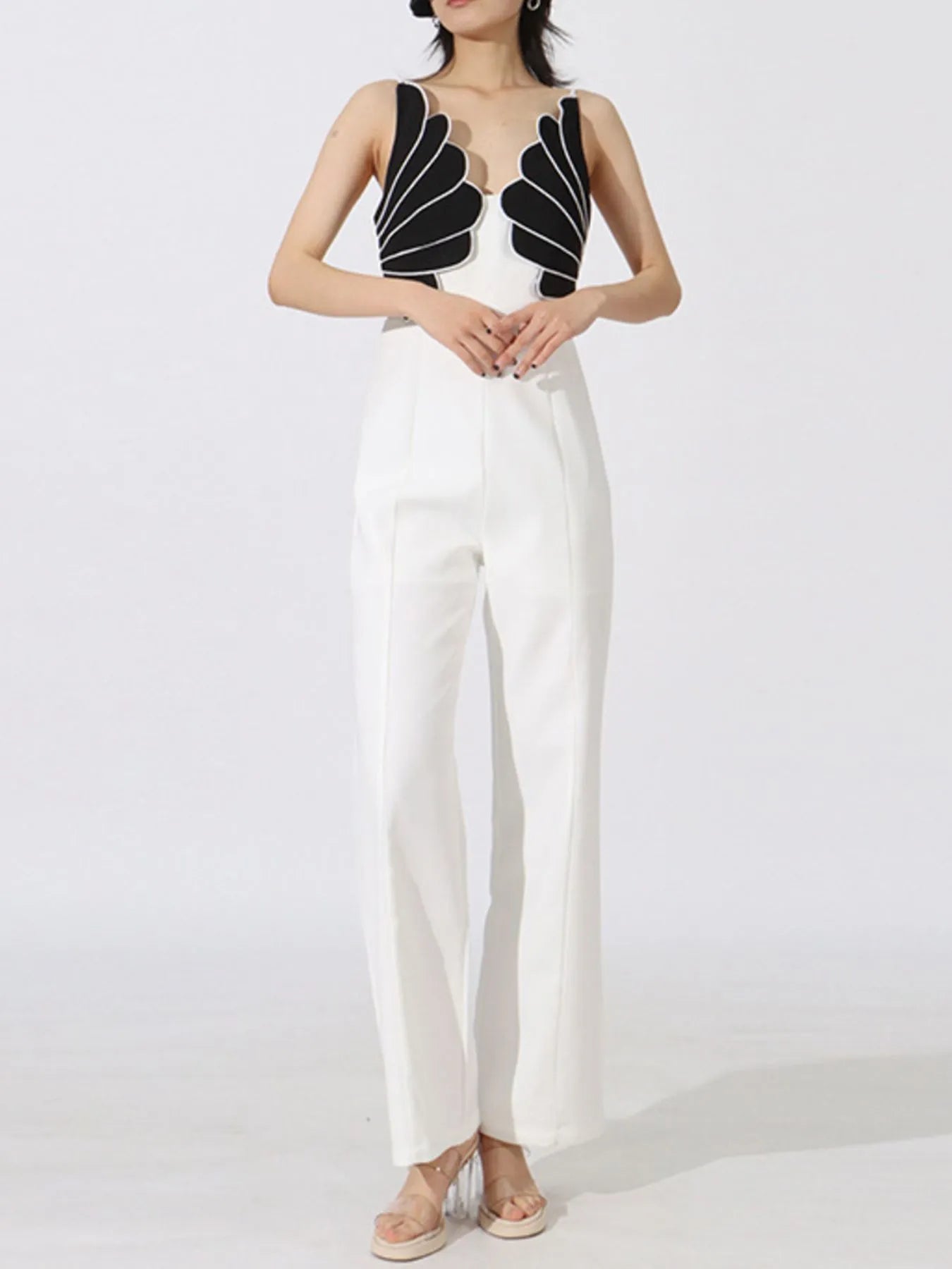 Contrast Sleeveless Wide-Leg Jumpsuit - cas7m