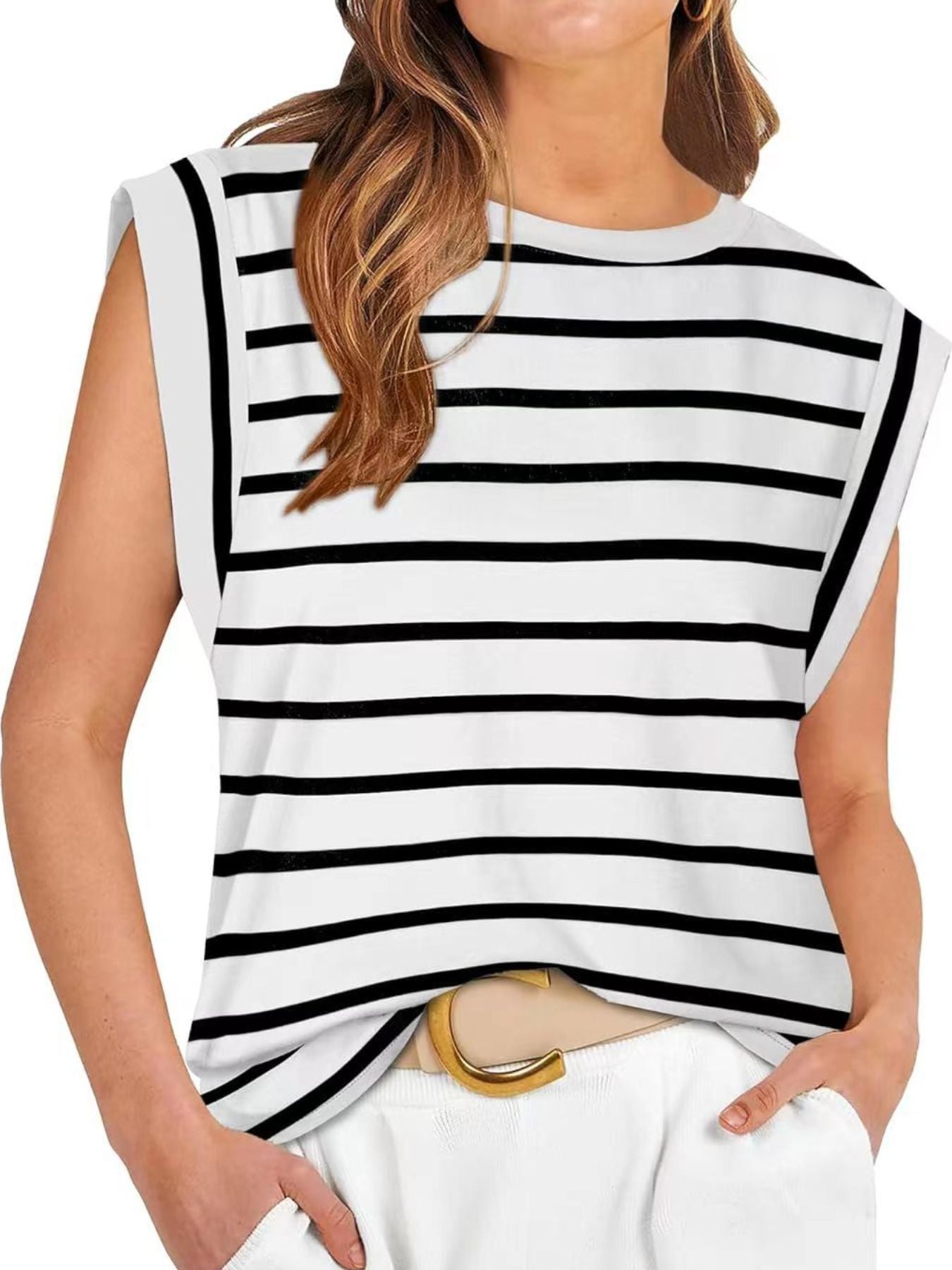 Striped Round Neck Tank - cas7m